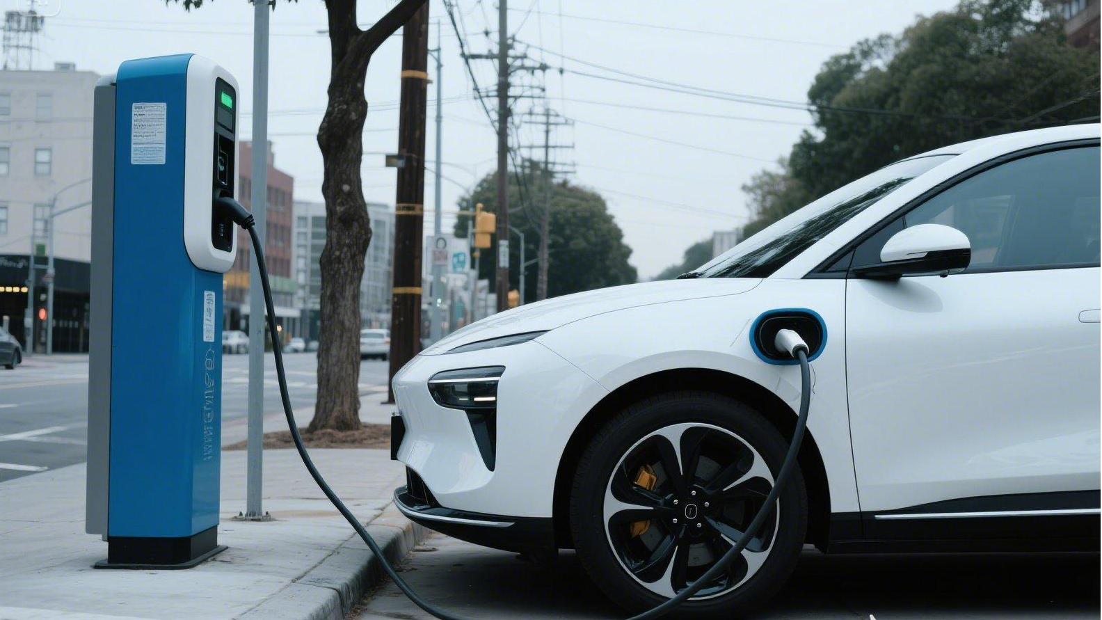 充電樁給車充電 ，寫實(shí)一些